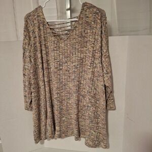 Catherines Womens 1X 18/20W Space Dye Strappy V-Neck 3/4 Sleeve Tunic Top Multi